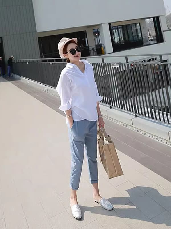 Maternity Pants, Spring/Autumn Outerwear, Summer Thin Casual Slim Fit Pants, 2025 New Style Maternity Nine-Point Wide Leg Pants Leggings