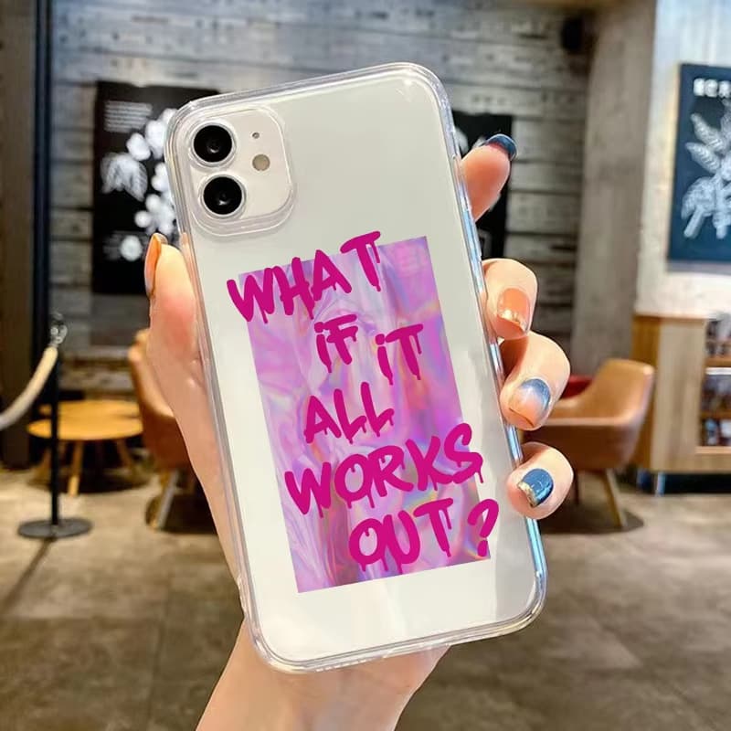 Suitable for iPhone17 simple English mobile phone case 13 niche white pink purple yellow 15pro14plu