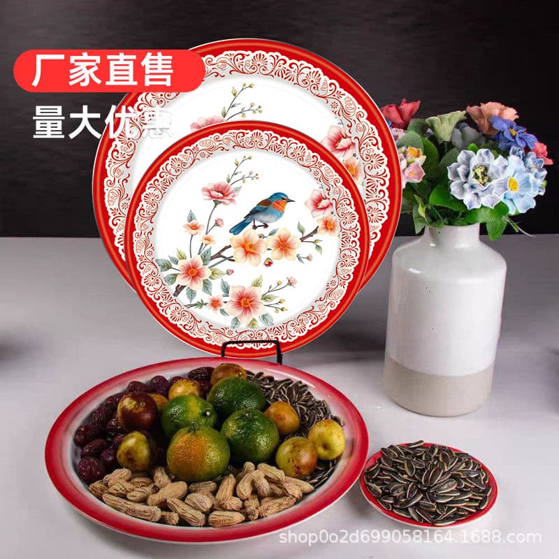 Factory Direct Supply and Production of Customized Enamel Tea Trays in Various Export Specifications and Sizes, Vintage Round Plates, Nostalgic Iron Plates