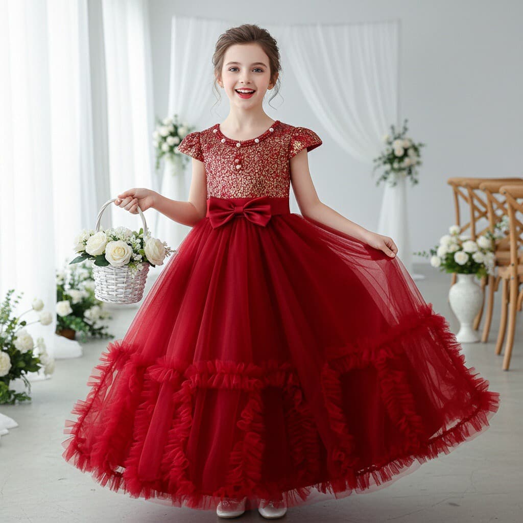 New children's dress, flower girl princess dress, irregular mesh tutu skirt, girl's wedding dress, piano performance dress