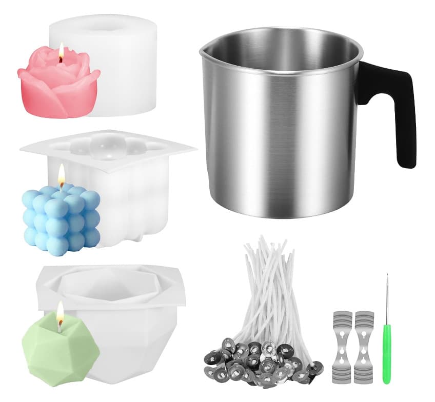 DIY Candle Silicone Mold Rose / Rubik's Cube Handmade Candle Holder Wax Mold 1.2L Candle Making Pot Tool Set