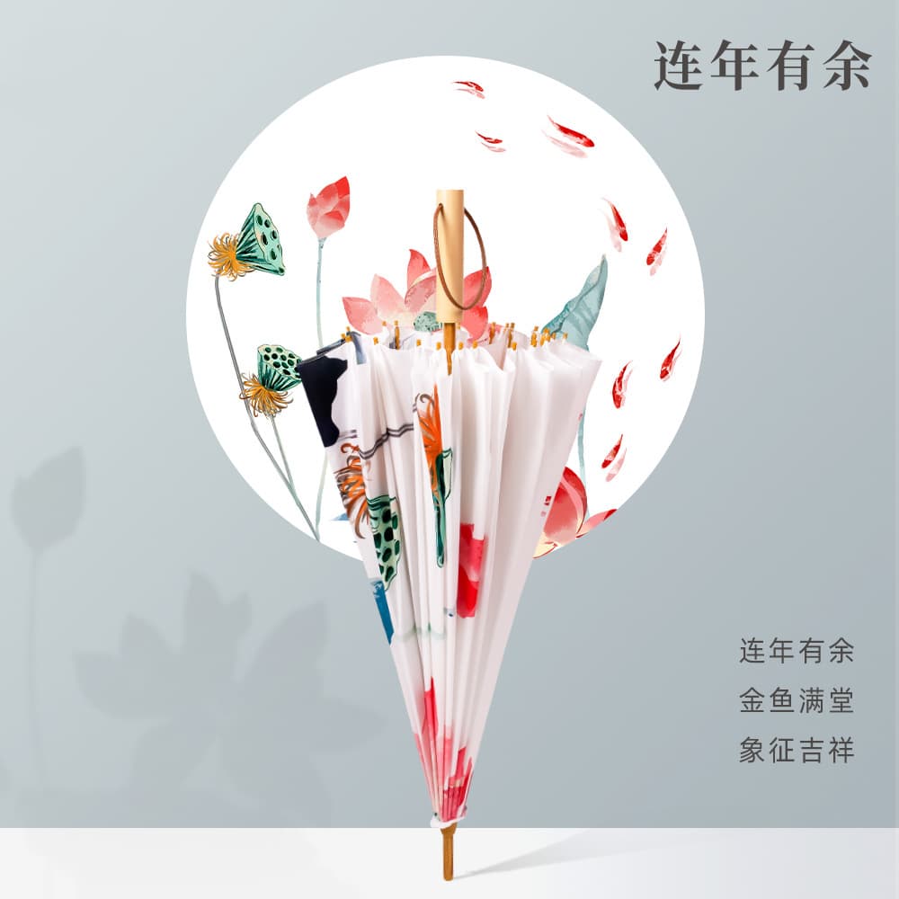 RST Imitation Oil-paper Umbrella - 24-rib Chinese Style All-weather Straight Handle Umbrella, Fiber Frame, Ancient Style Gift, Factory Direct