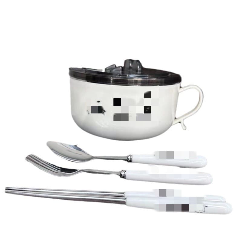 Three Dogs Instant Noodle Bowl with Lid for Office Workers, Fast Food Bowl and Lunch Box for Dormitory Students