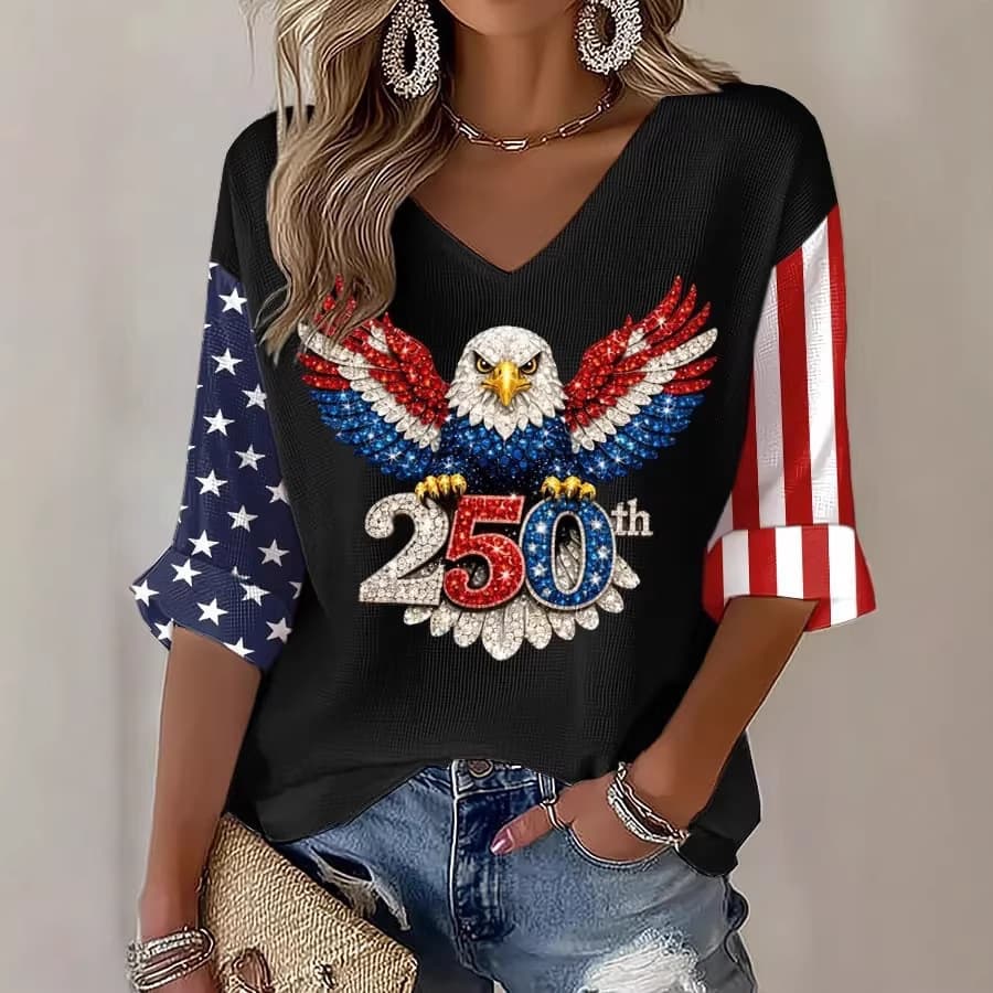 2026 Cross-border Amazon Independent Station Women's Summer V-Neck Short Sleeve Top 3D Digital Print Women's Casual Short Sleeve