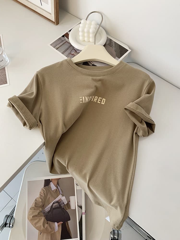 Korean Letter Print Short Sleeve T-Shirt Women Summer Round Neck Loose Casual Slimming Top