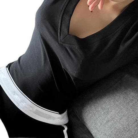 2025 New Style American Hot V-Neck Shoulder-Fitting Short Sleeve T-Shirt Women Summer Slimming Short Solid Color Top Trendy
