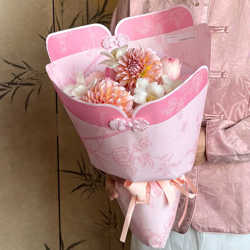 Trendy Chinese Oriental Neon Flower Wrapping Paper, National Style Bouquet Paper, Floral Craft Material, Handmade Supplies, Mother's Day