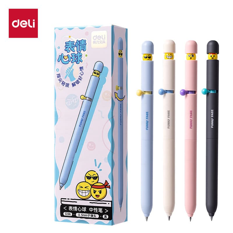 Deli S196 twist core gel pen cute expression bullet daily writing smooth student office
