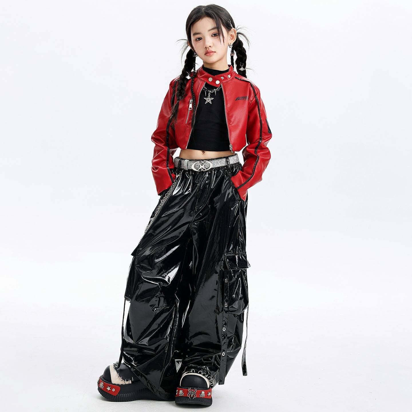 Jazz dance girls' clothing, cool and fashionable children's New Year's Day long-sleeved jacket performance clothing, girls' jazz practice clothes
