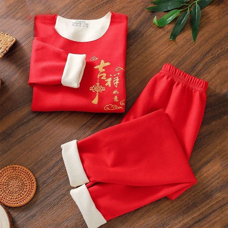 Children's Thermal Underwear Set, De Velvet Long Johns, Boys and Girls Winter Thick Red