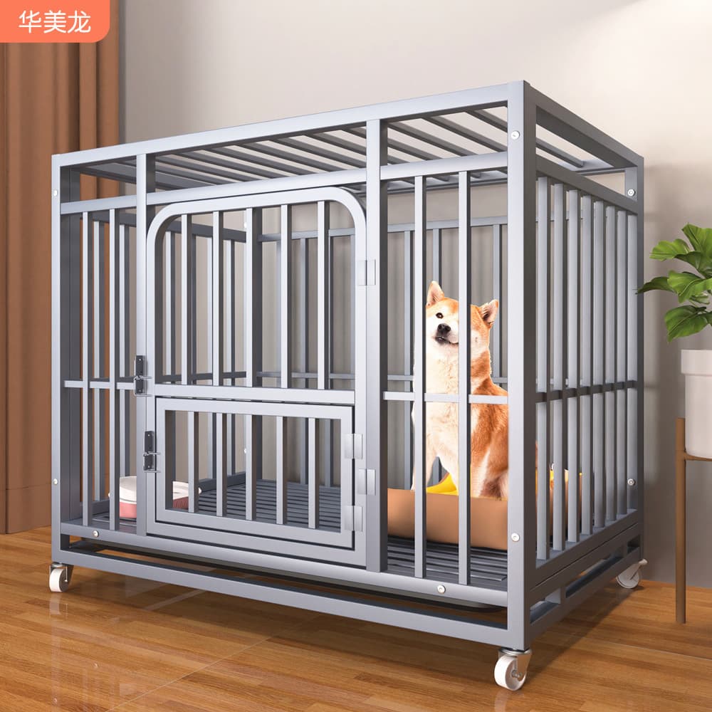 Heavy-Duty Full Square Tube Dog Cage for Medium and Large Dogs, Indoor Pet Cage with Toilet Tray, Iron Cage Dog House Wholesale