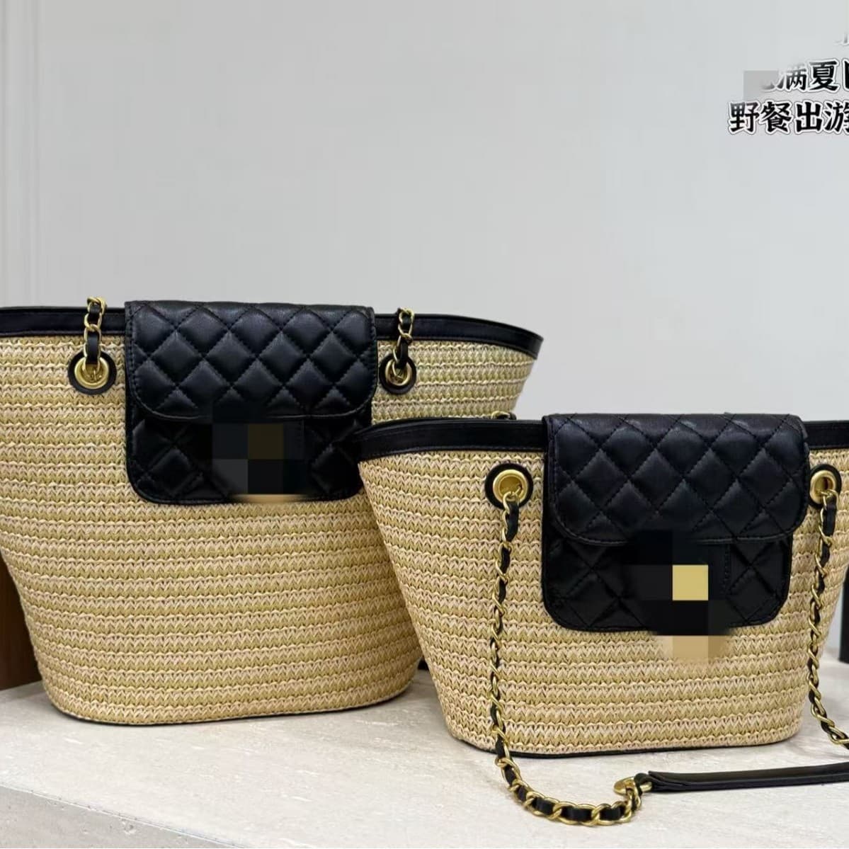 New Cross-Border Small Chanel-Style Canvas Beach Tote Bag Large Capacity Women's Bag Fashion Trendy Plaid Underarm Shoulder Bag