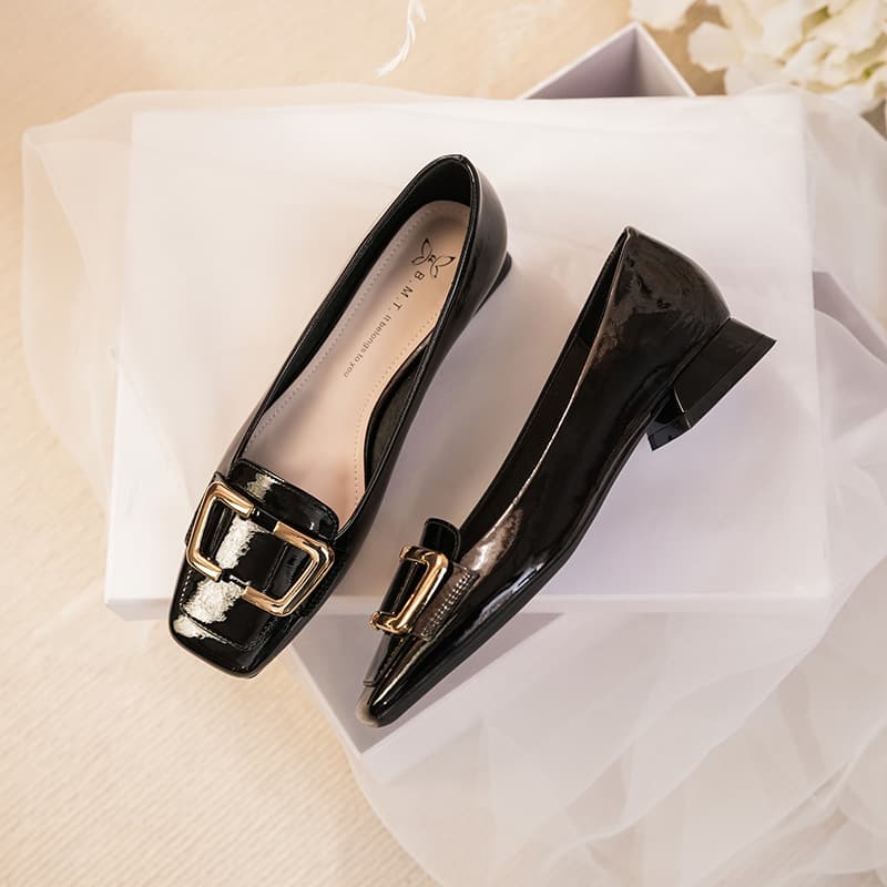 2839-3 New style small fragrant low-heeled shoes Korean style buckle square toe shallow mouth comfortable temperament commuting shoes