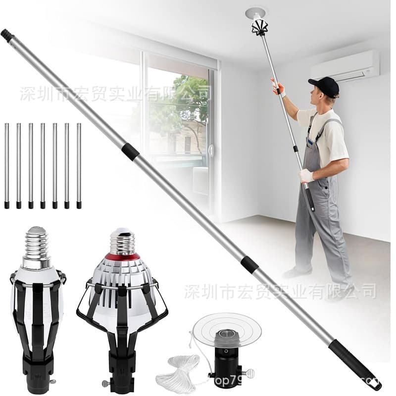 Cross-border High-altitude Light Bulb Replacement Tool Suction Cup Lamp Remover Three-piece Set Extended Telescopic Stainless Steel Lamp Replacement Dismantling Tool