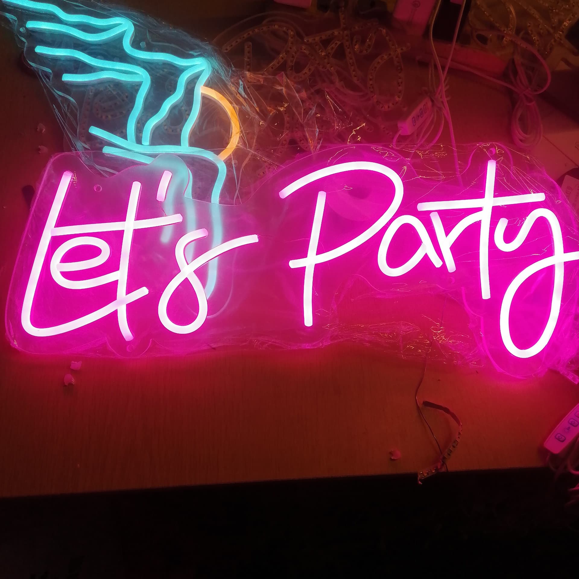 Cross-border LED Atmosphere Light Bar Party Glowing Letter Light Let's Party Neon Sign Dimmable