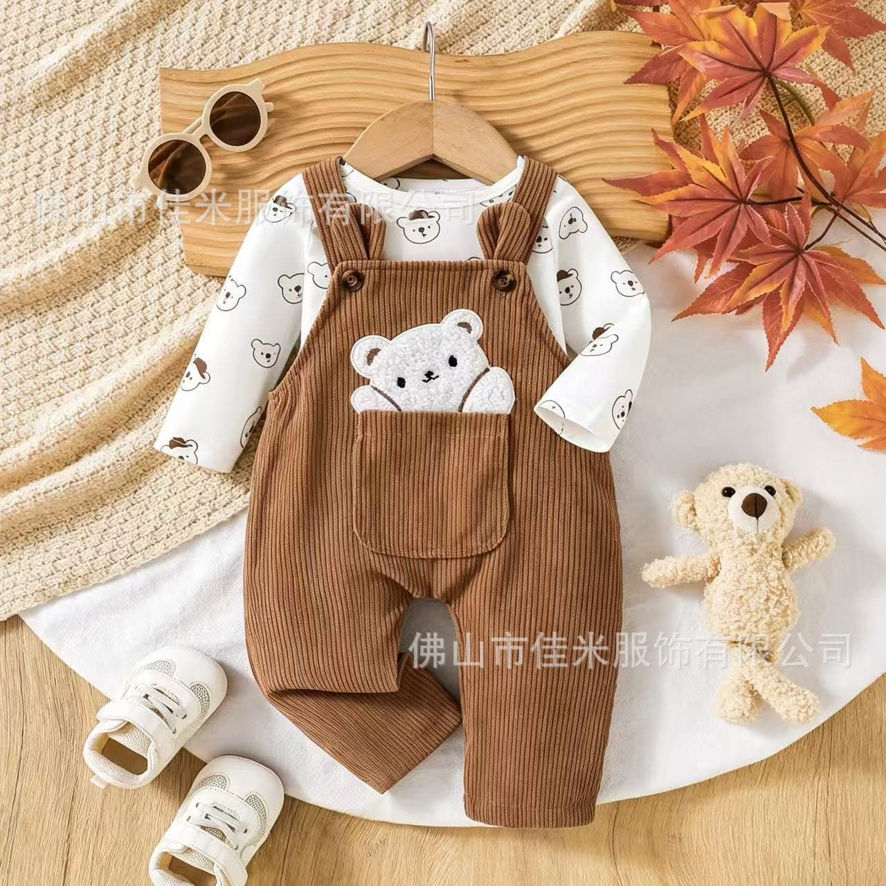 Baby Boy Corduroy Overalls Set Spring/Autumn Long-Sleeve Overalls 2-Piece Outfit