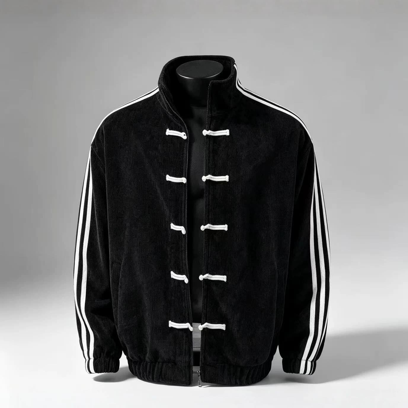 New Chinese Style National Wind Button Coat Men's Spring Design Stand Collar Baseball Jacket Three Stripe Sports Cardigan Jacket