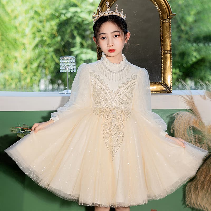 Girls' Formal Dress Light Luxury Niche High-End Stylish Girls Autumn Winter New Children's Host Piano Runway Performance Dress