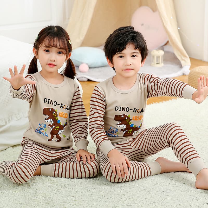 Pure cotton children's underwear set autumn clothes autumn trousers round neck pajamas boys girls baby children's clothing home clothes autumn and winter 2