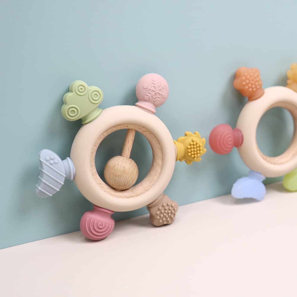 New Cross-Border Baby Teether Toy, Chewable Silicone Soothing Teething Toy for Babies, Six-Finger Teether
