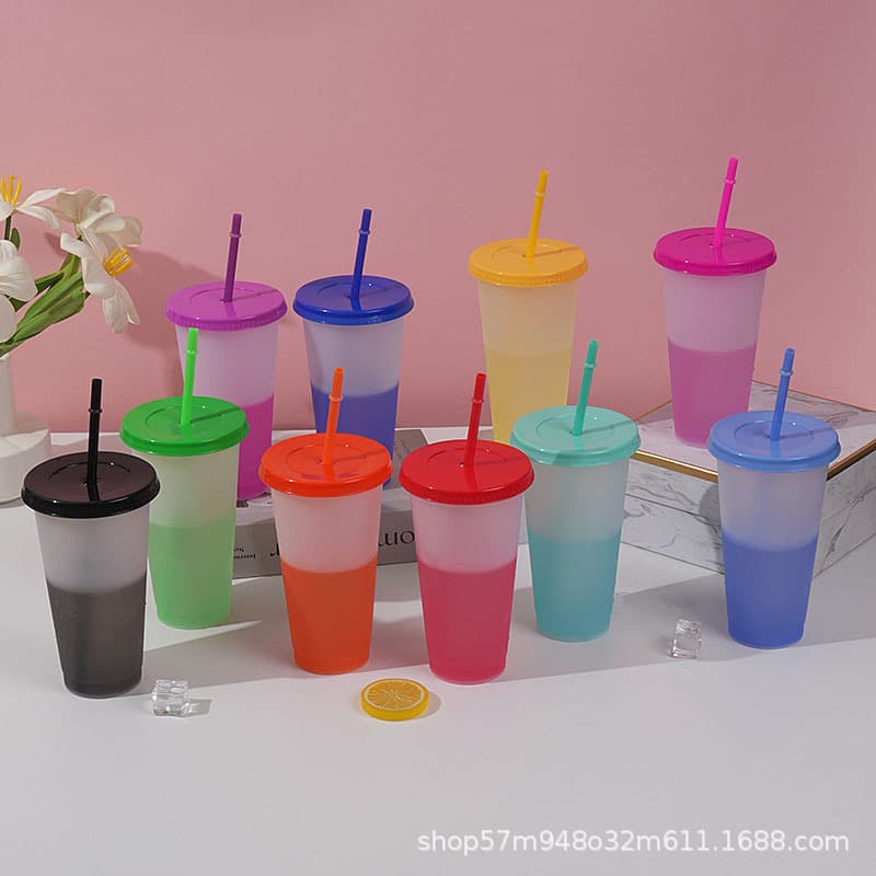 Amazon cross-border bestseller temperature-sensitive cold color-changing cup plastic cup straw cup manufacturer wholesale PP material customizable logo