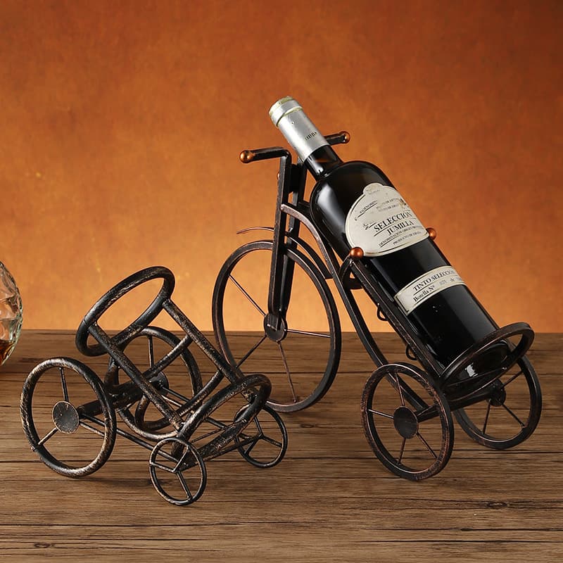 Retro tricycle wine rack for home and dining room, metal wine rack for champagne, wine cabinet, collectible decorative wrought iron wine rack