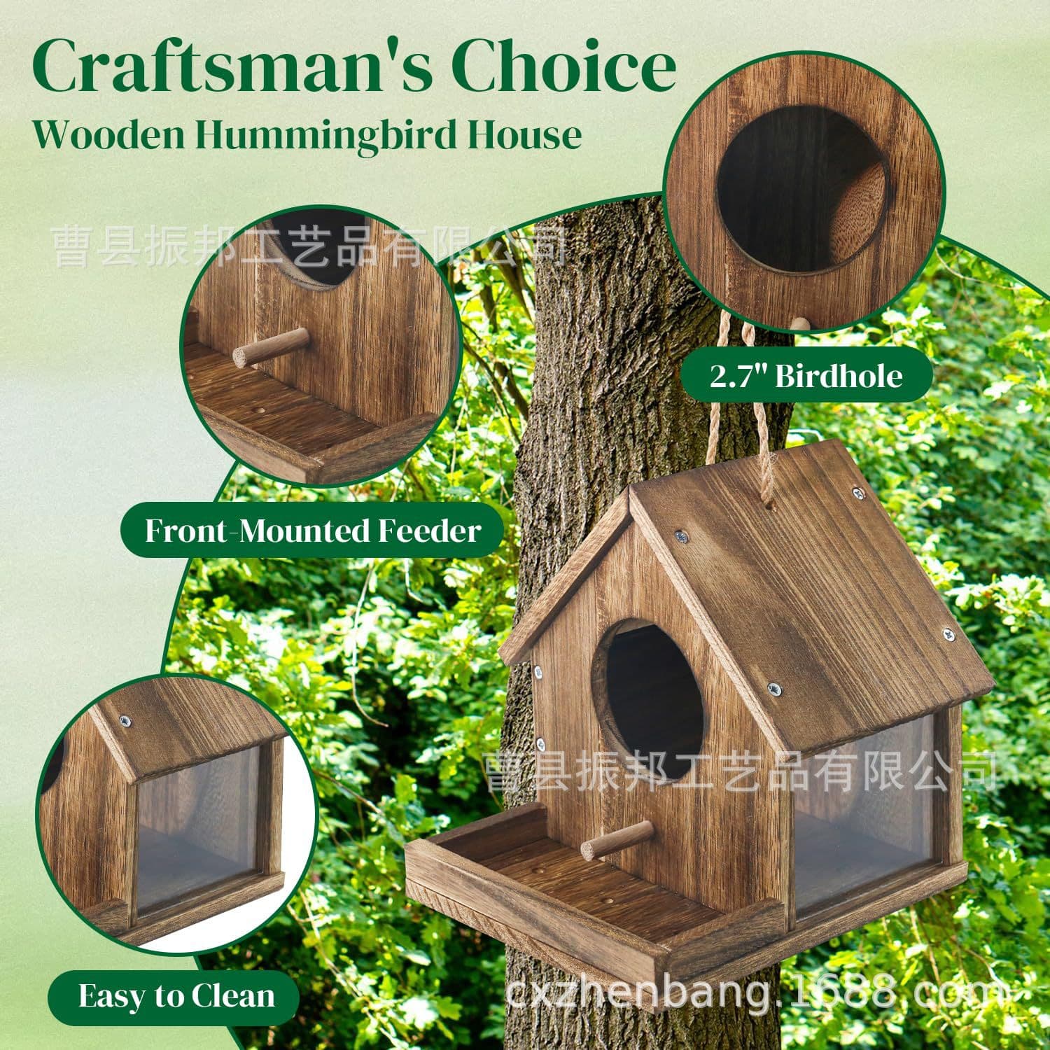 New Solid Wood Hanging Birdhouse Outdoor Garden Decoration Hummingbird Feeder Wooden Bird Warm House