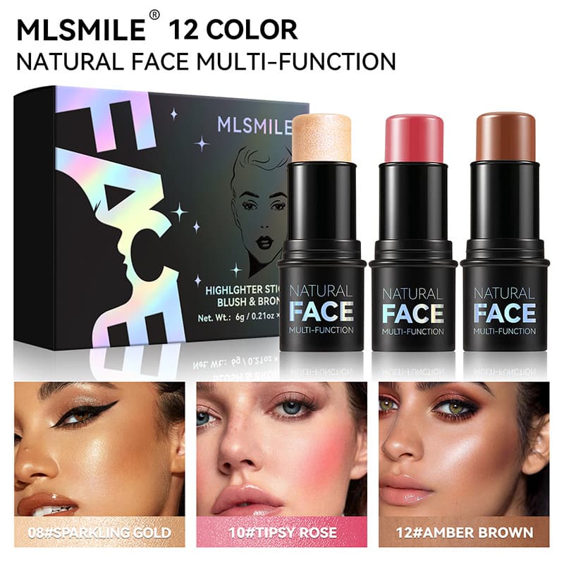MLSMILE Makeup Highlight & Contour Stick Set Concealer Blush Stick Contour Shadow Under Eye Pen Matte