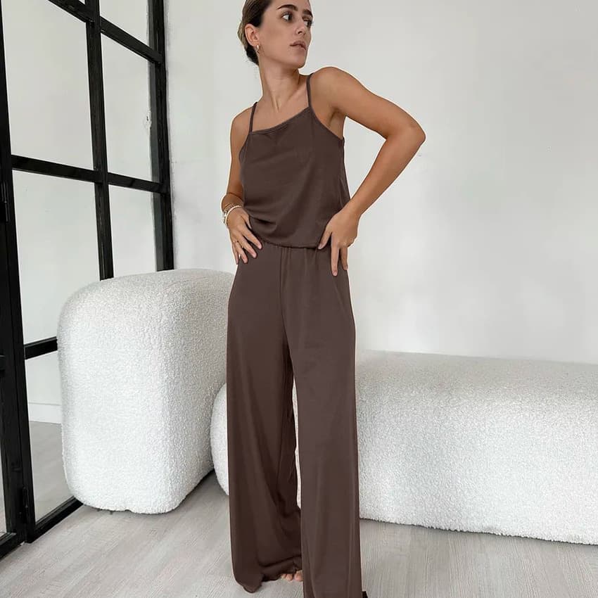 New Cross-Border Europe and America Knit Camisole and Long Pants Casual Loungewear Women's Comfortable Loose Soft Sleepwear Wholesale Available