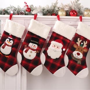 New Christmas Decoration Supplies Large Plaid Edge Christmas Stocking Mall Christmas Tree Decoration Sock Gift Bag