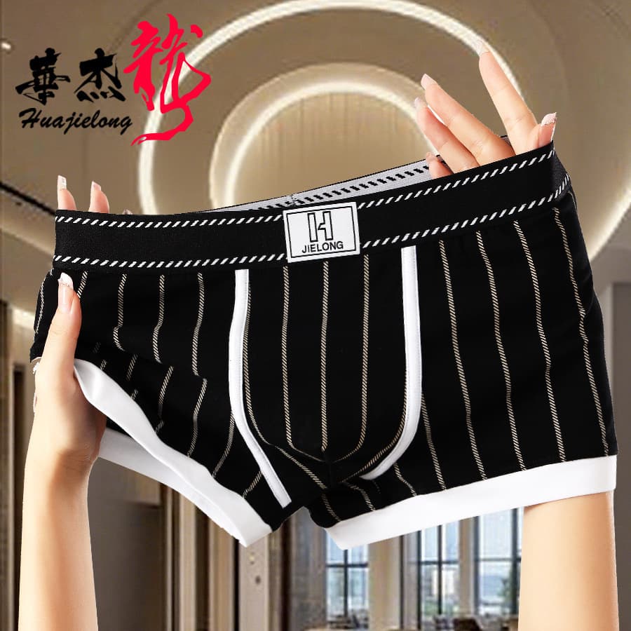 Striped Cotton New Men's Boxer Briefs Breathable Youth Four-Corner Shorts Trendy Casual Shorts Drop Shipping