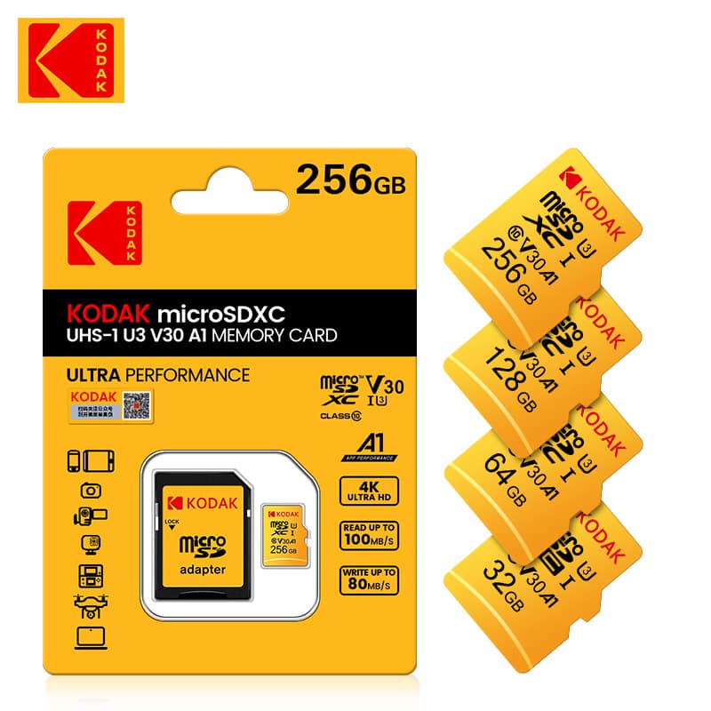 Wholesale Kodak TF card 256G memory card U3 4K high-definition dashcam monitoring memory card