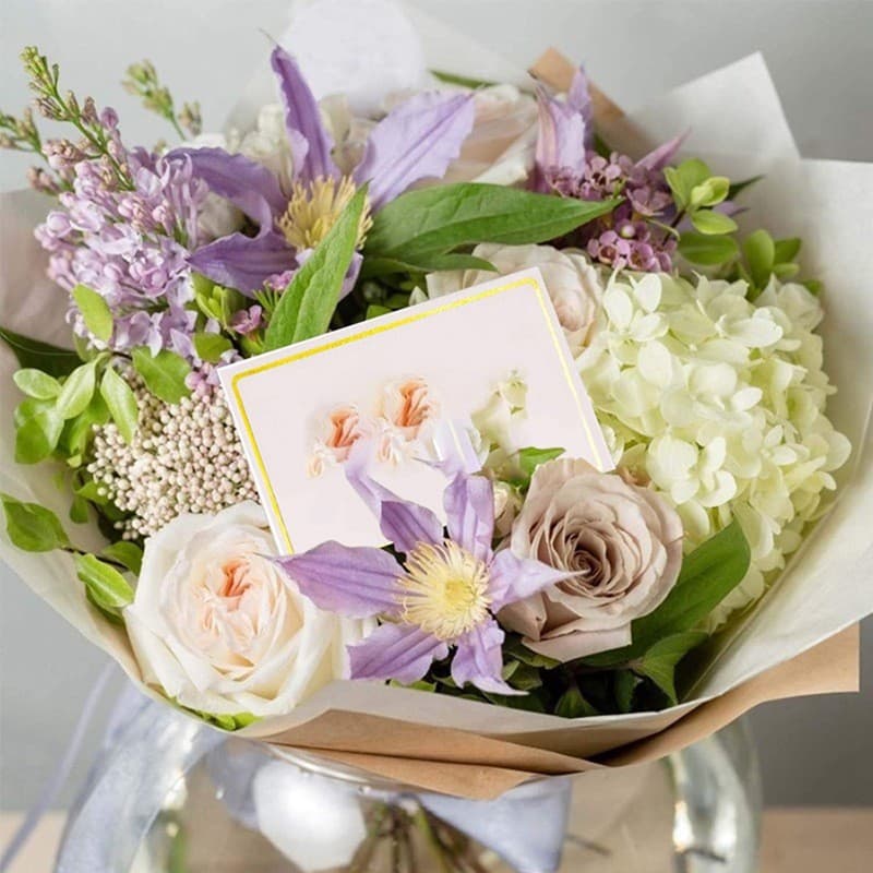 Flower greeting card, table card, bouquet, small card, flower shop blessing message, gift card, simple floral arrangement, birthday cake message card