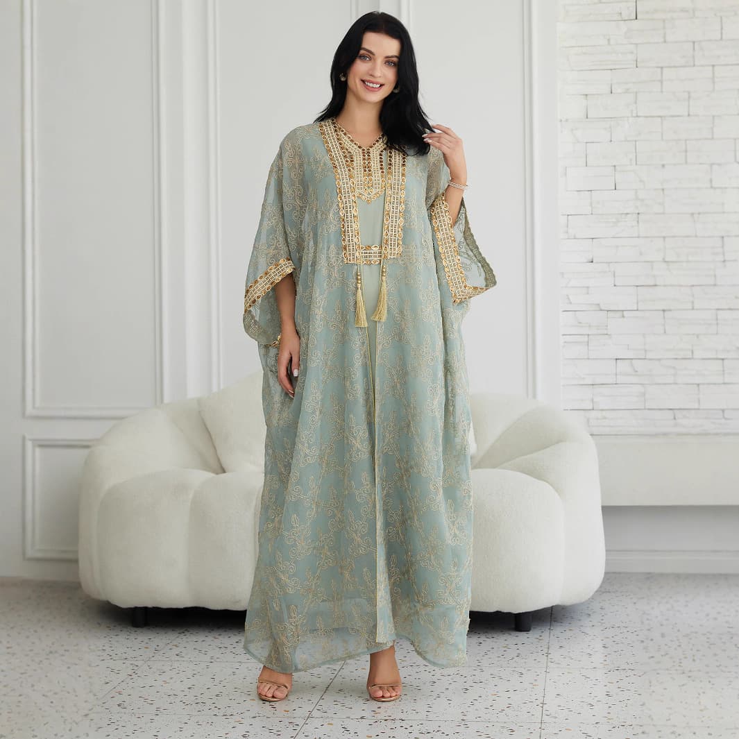 NC93 Cross-border Trade Amazon Long Robe Women's Embroidered Cardigan Vest Dress