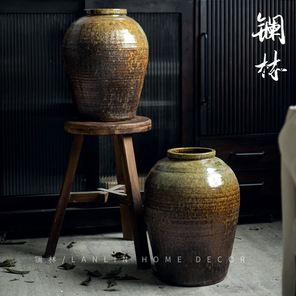 Ceramic vase, retro pottery pot, old Zen B&B living room flower arrangement tea room decoration home model room D&