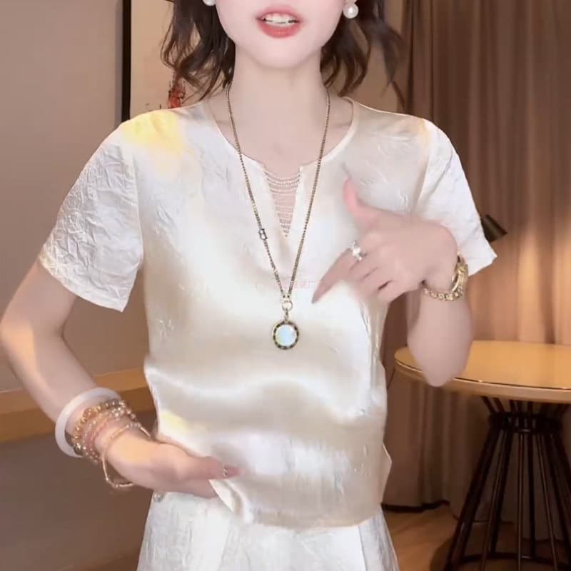 Silk top women's summer 2026 new satin heavyweight mulberry silk short-sleeved T-shirt mulberry silk brand small shirt for women