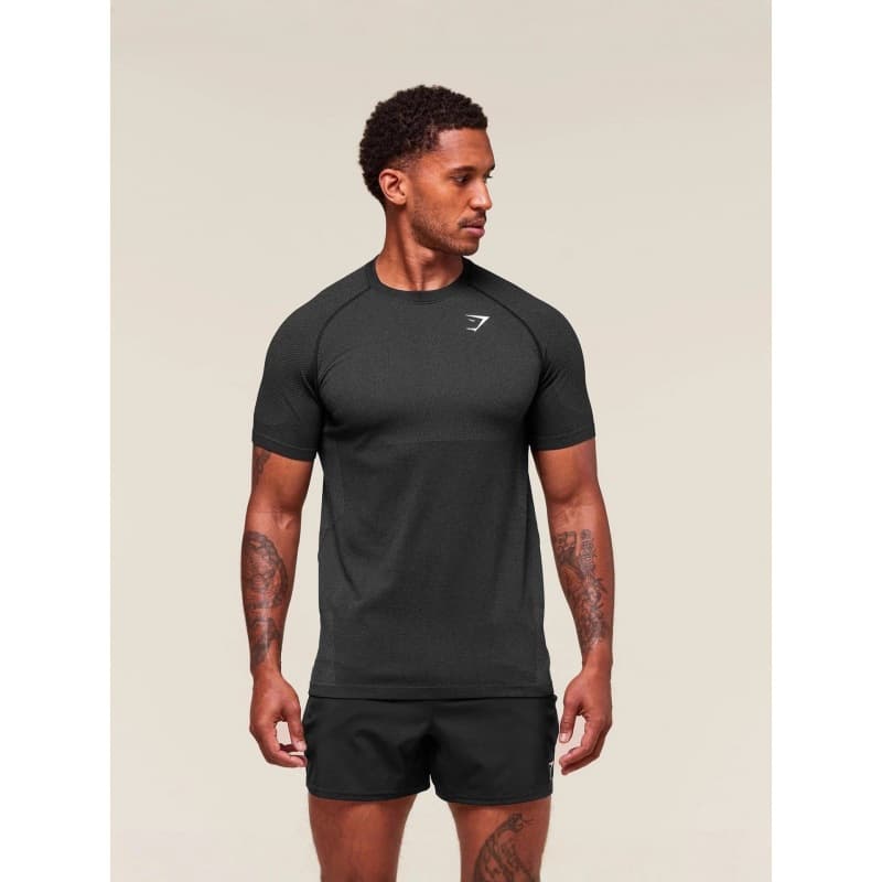 GYMSHARK Muscle Shark New Fashion Brand Sports Fitness Milk Silk Printed Men's Short-Sleeved Tights