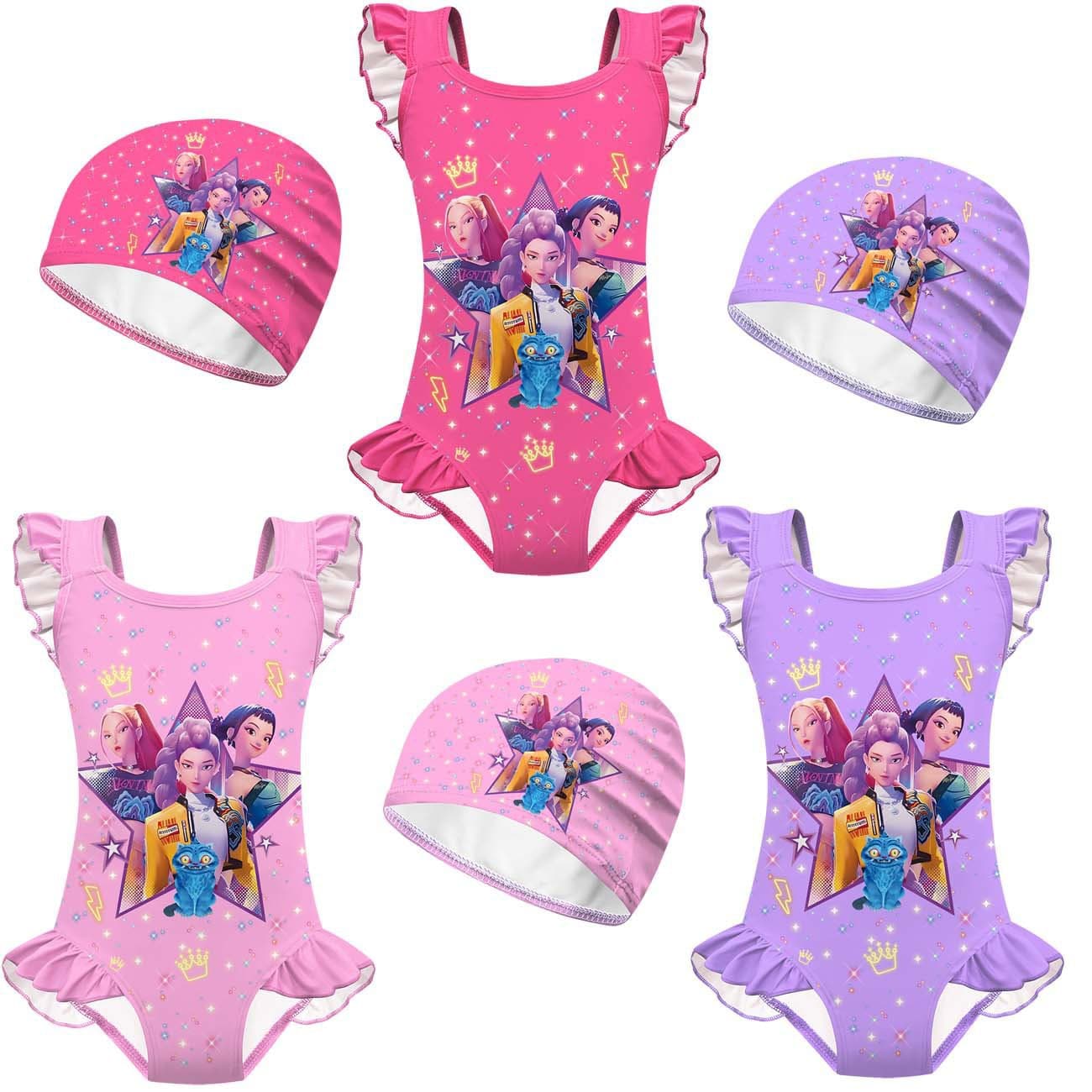Children's swimsuit cosplay witcher group print girls one-piece lace suit girls summer suit