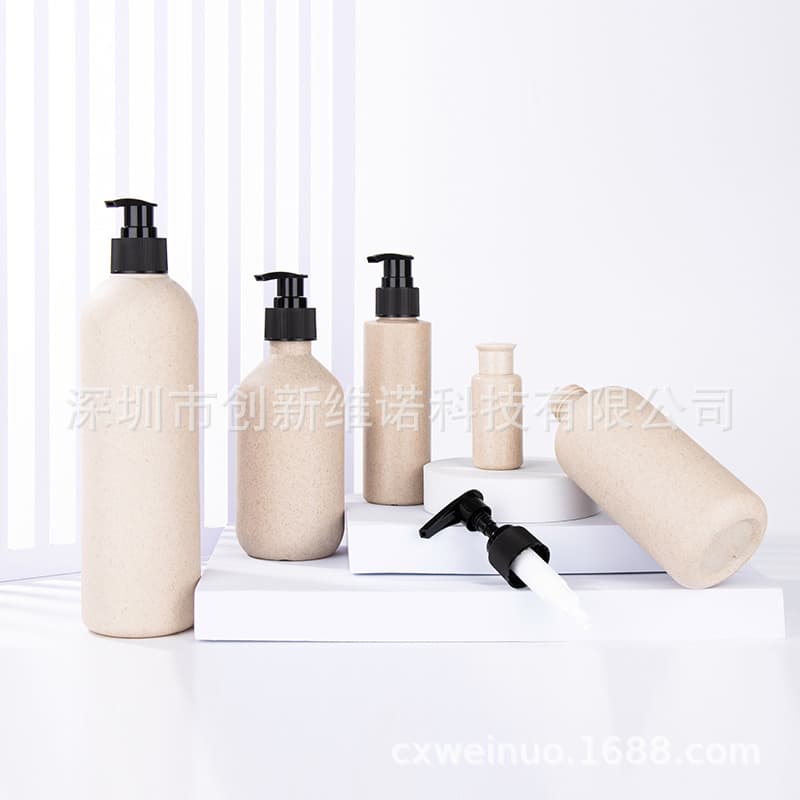 Plastic Eco-Friendly Straw Hand Wash Lotion Bottle 250ml 500ml Bamboo Wood Pump Cosmetic Shampoo Shower Gel Bottle