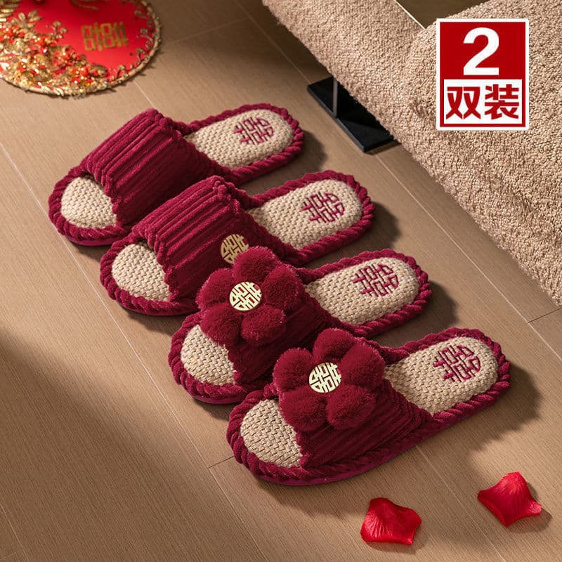 Wedding Slippers Dowry Wedding Festive Red Pair Groom Bride Couple Home All Seasons Wedding Dowry Slippers