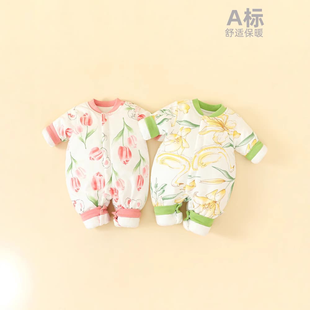 Baby Newborn Winter Thickened Onesie, Cotton Padded Coat for Cold Weather, Outdoor Wrap