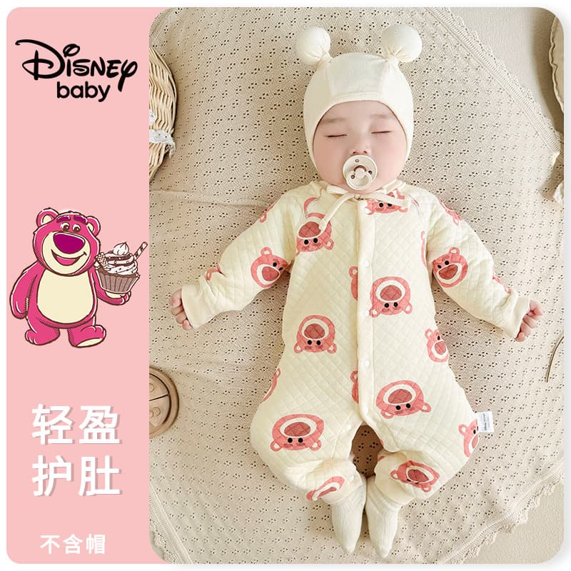 Disney Baby Clothes Infant Bodysuit Autumn/Winter Outfits Cotton-Padded Warm Romper All-Season Long Sleeve Strawberry Bear