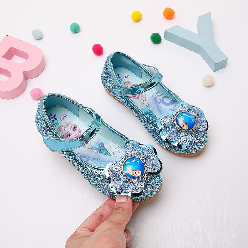 Elsa Princess Shoes for Girls Summer New Leather Shoes Soft Sole 2026 Autumn Children's Crystal Shoes Flats