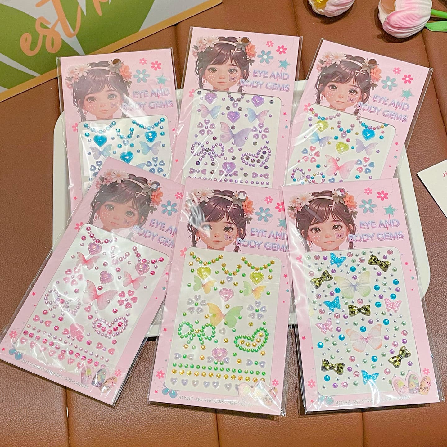 Waterproof and long-lasting face gem stickers, cartoon butterfly 3D stickers, stage makeup accessories, baby headwear, children's items.