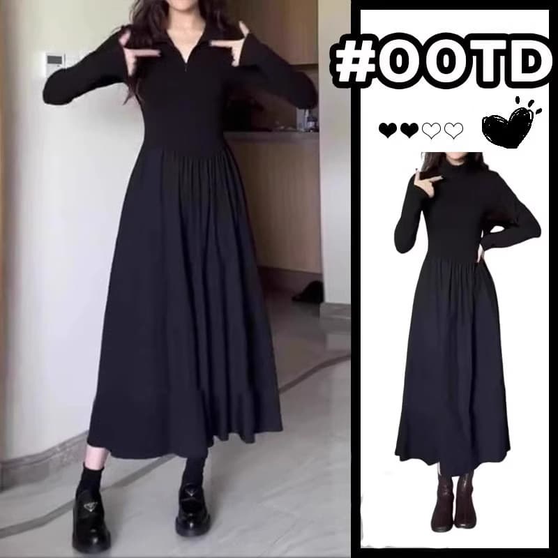 2025 New Early Autumn Petite Black Dress Summer Women's French Elegant Long Dress Slimming