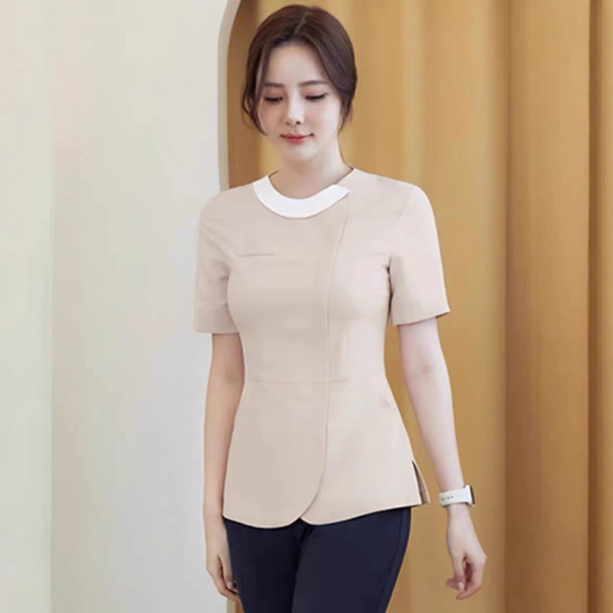 Nightingale High-End Nurse Uniform, Scrub Suit, Beauty Salon Postpartum Care Center Two-Piece Nursing Workwear, Round-Neck Set