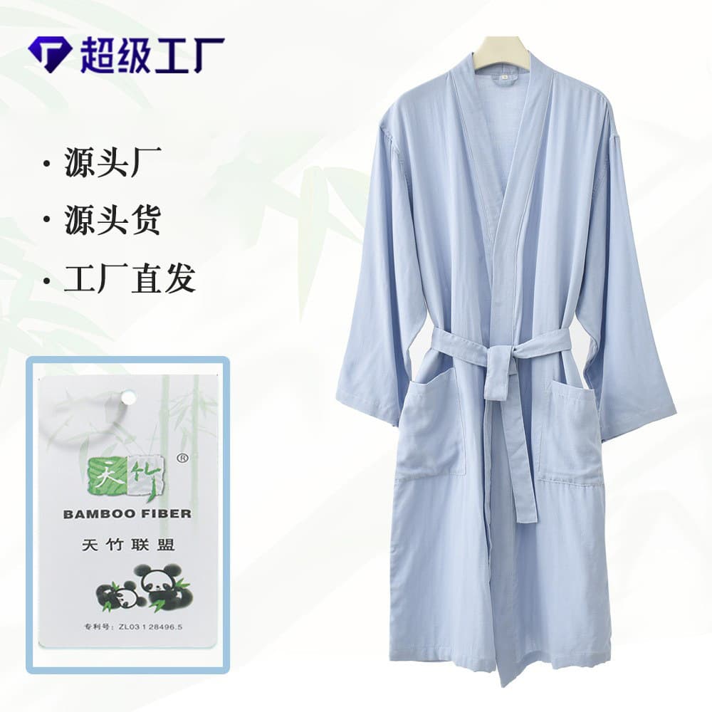 Bamboo Cotton Gauze Spring and Summer Bathrobe, Absorbent Mid-Length Unisex Plus Size Lounge Robe for Home Wear