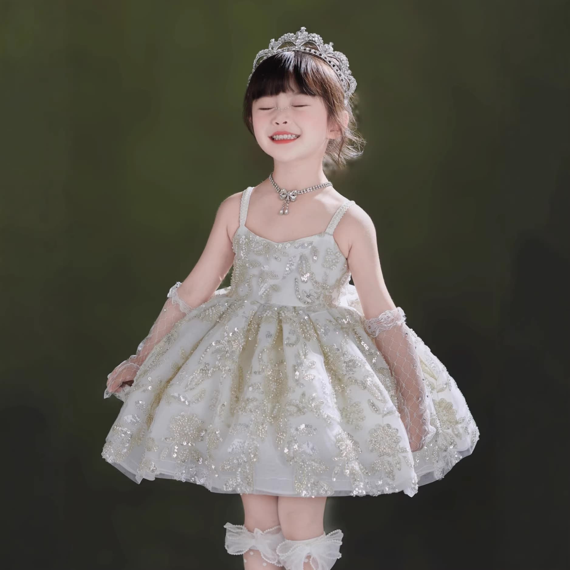 Music Box Princess Dress Girls Dress Light Luxury Children's Birthday Host Flower Girl Wedding Dress Suspender Princess Dress