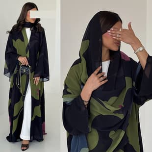 MQ265 2026 Spring New Modest Fashion Cross-Border Flared Chiffon Printed Long Dress with Headscarf Two-Piece Set