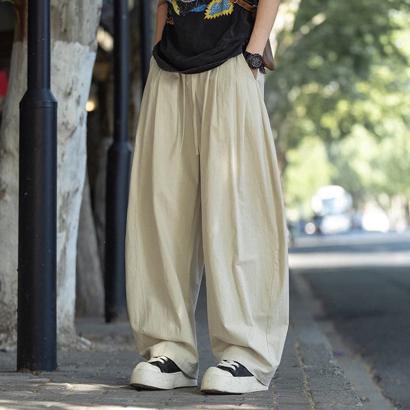 2026 Summer New Chinese Style Men's Retro Simple Casual Pants Straight Leg Pants Plus Size Curved Knife Pants Cotton Linen Long Pants